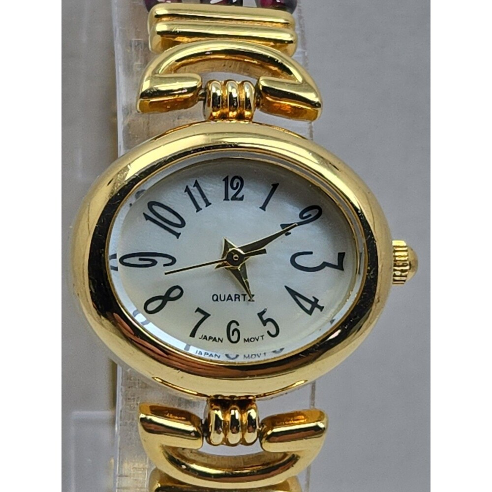 Womens Vintage Avon Purple Beaded Gold Tone Watch Quartz Y2K Dainty New Battery - Picture 4 of 11